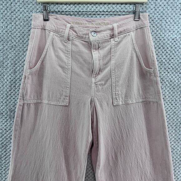 American Eagle Jeans Womens 8 Pink Cotton High Rise Wide Leg Patch Pocket - Picture 3 of 16